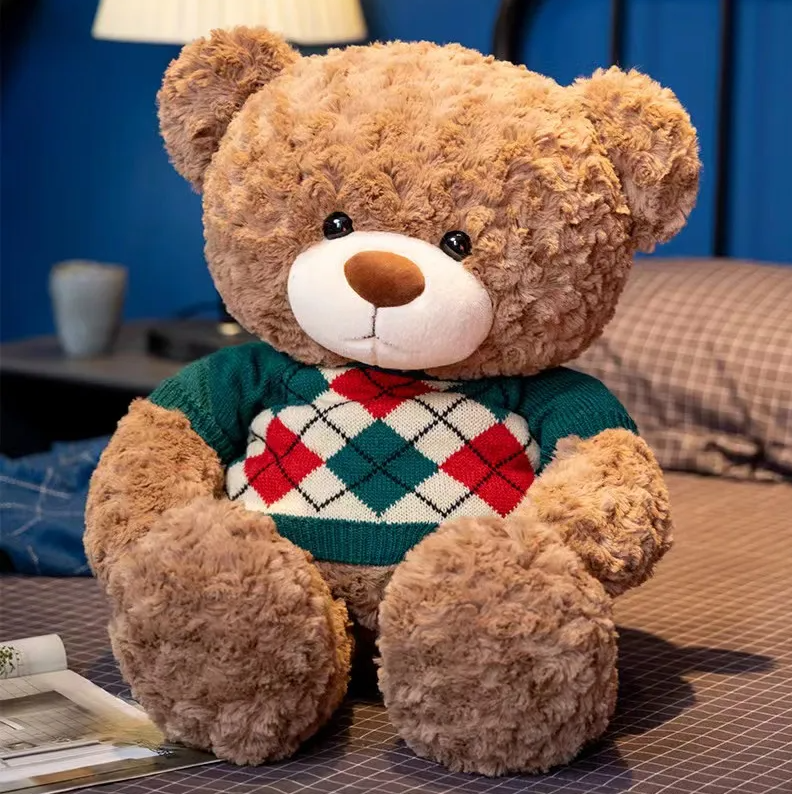 Cute Brown Teddy Bear With Sweater Plush toys 45/55cm - Red/Green
