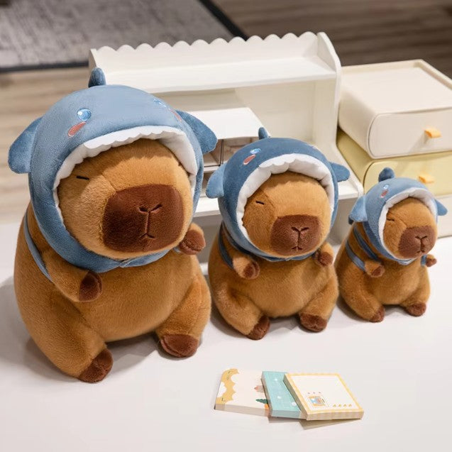 Cute Capybara With Animal (Chick/Dinosaur/Shark/Pig) Hat And Bag Plush Toys 22/28/38cm