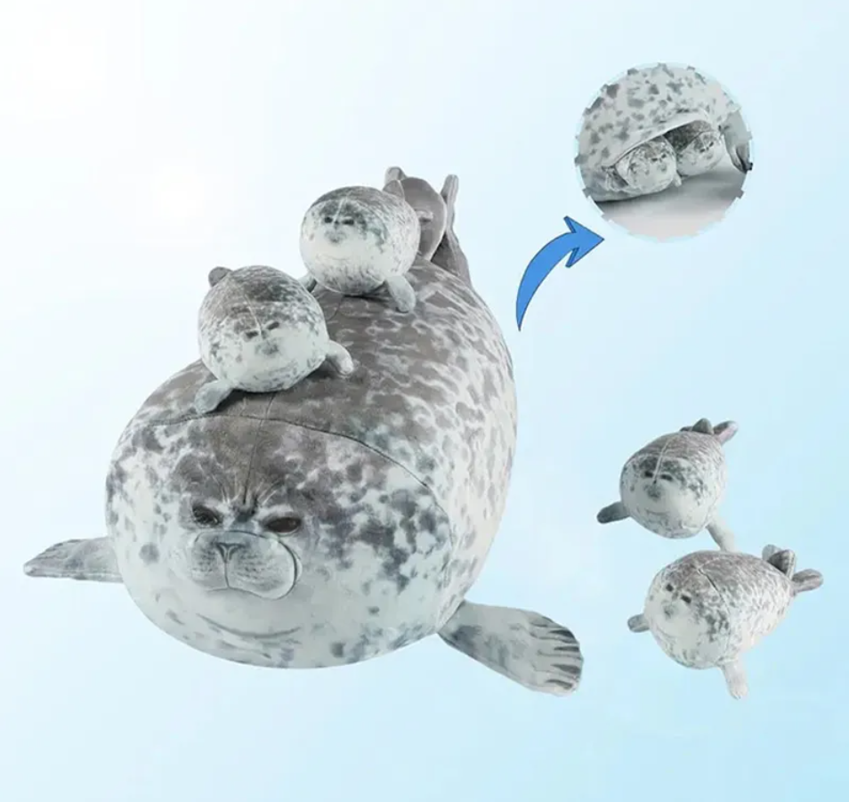 Chubby Seal Plush Pillow Toys  - 2 Styles(Just Pillow Or Pillow with 4 children Plushies)