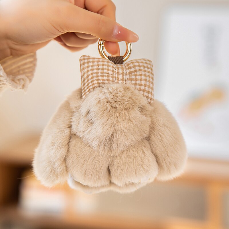 Bunny With Bow Plush Keychains (Green/White/Grey/Pink/Brown)- 8 Styles