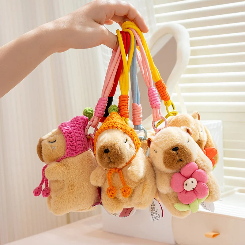 Cute Capybara With Flower/Heart/Hat Plush Keychains 13cm - 6 styles