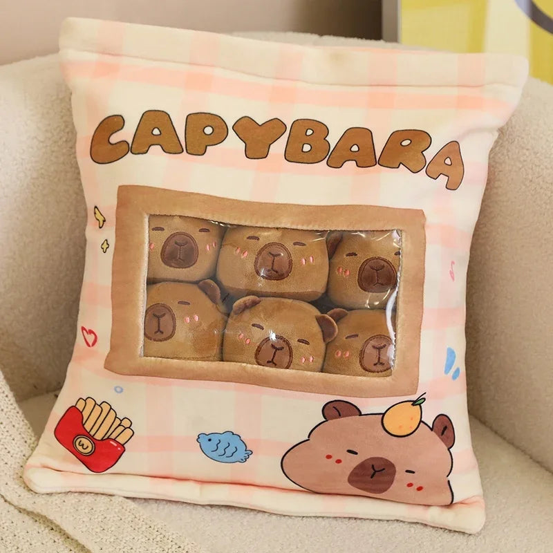 A Bag of 6 pcs Capybara Mini Plushies Pillow Plush Toys 35X45cm - Pink/Brown
