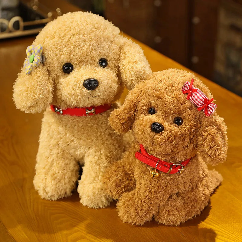 Cute Teddy Bear Dog With/Without Hair Clip Plush Toys 22/28cm (Brown/White/Khaki ) - 6 Styles