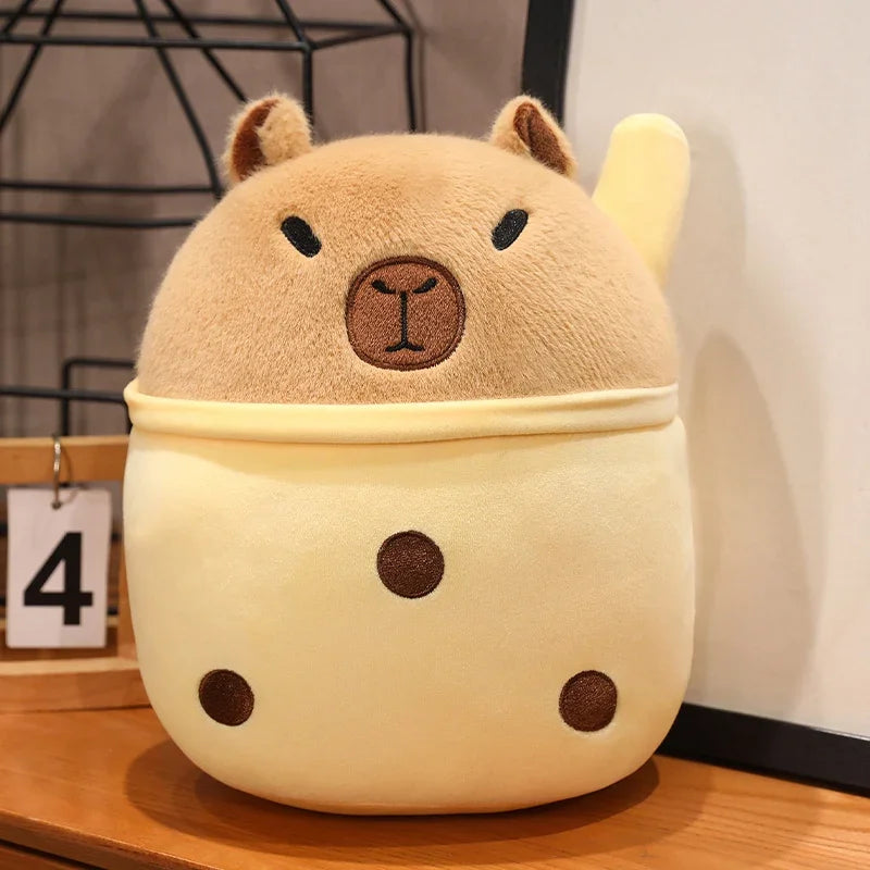 Cute Capybara with Milk Tea Plush Toys 20/30/45cm - Yellow/Green/Purple/Pink