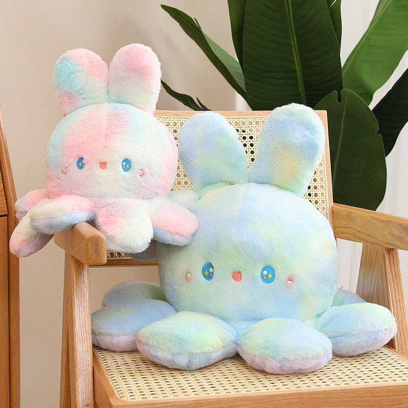 Reversible Rabbit/Octopus Plush Toys 20cm - Green/Pink