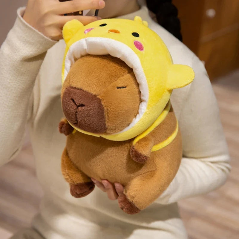 Cute Capybara With Animal (Chick/Dinosaur/Shark/Pig) Hat And Bag Plush Toys 22/28/38cm