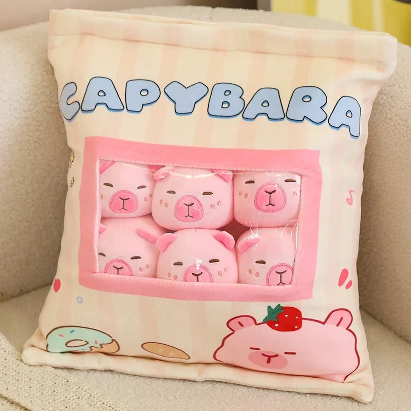 A Bag of 6 pcs Capybara Mini Plushies Pillow Plush Toys 35X45cm - Pink/Brown