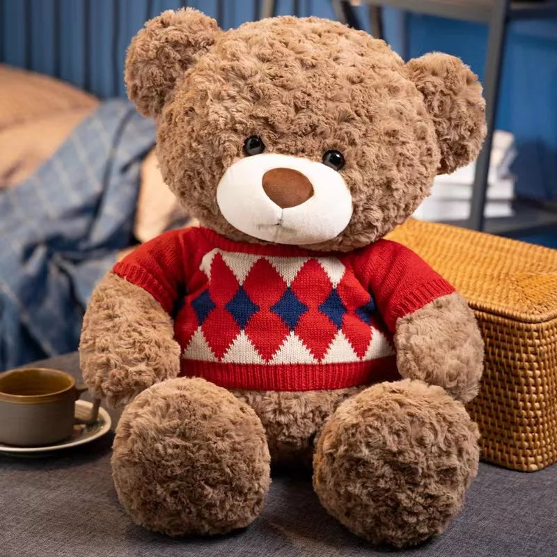 Cute Brown Teddy Bear With Sweater Plush toys 45/55cm - Red/Green