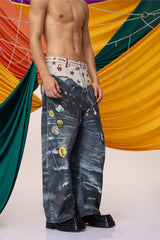 Torque Wear Print Barrel Jeans