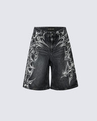 American Vintage Washed Tribal Print Denim Shorts
