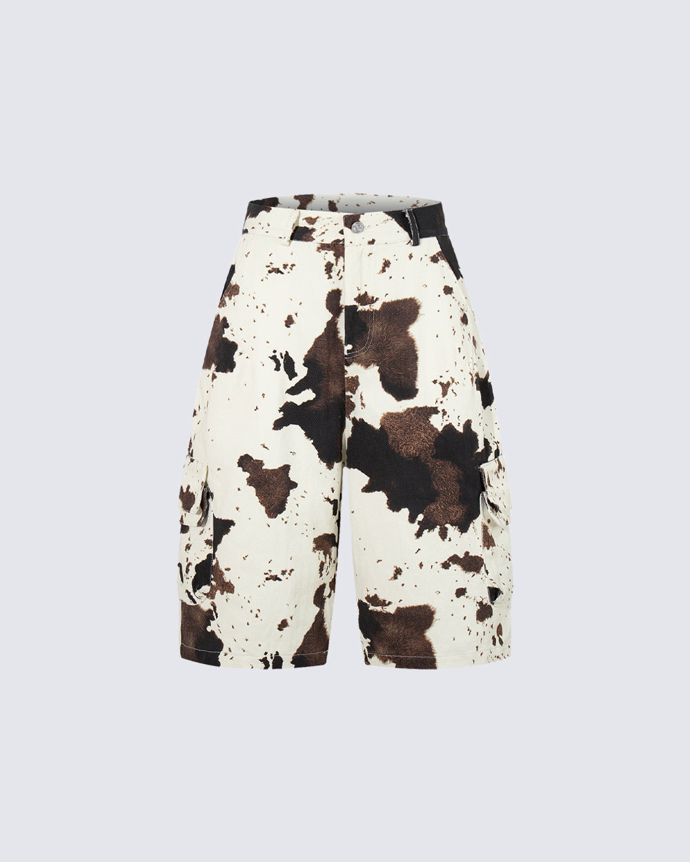Vintage Cow Print Utility Cargo Shorts