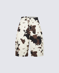 Vintage Cow Print Utility Cargo Shorts