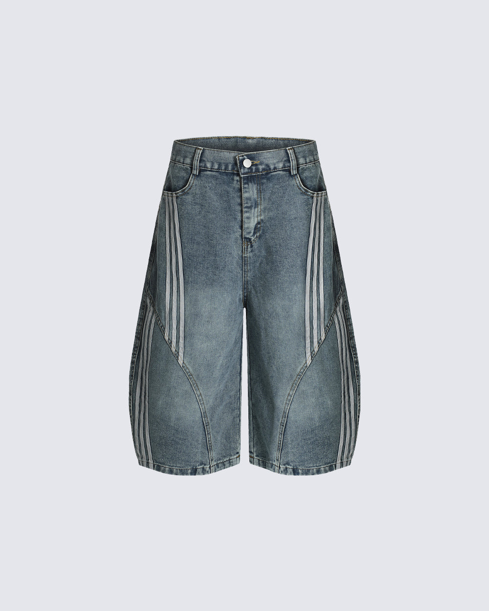 Side Stripe Panel Seven-Length Denim Pants