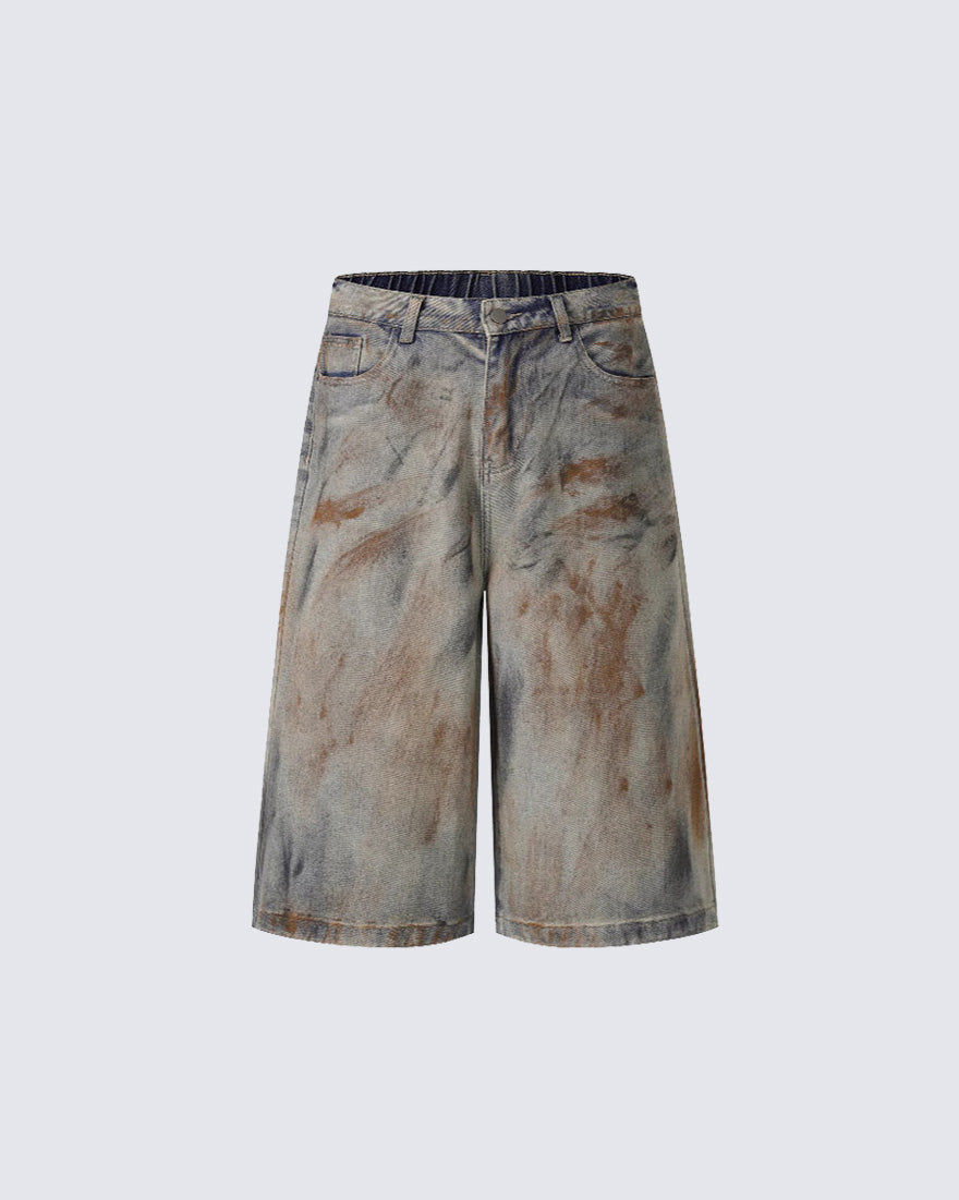 American Vintage Dirty Wash Loose Fit Denim Shorts