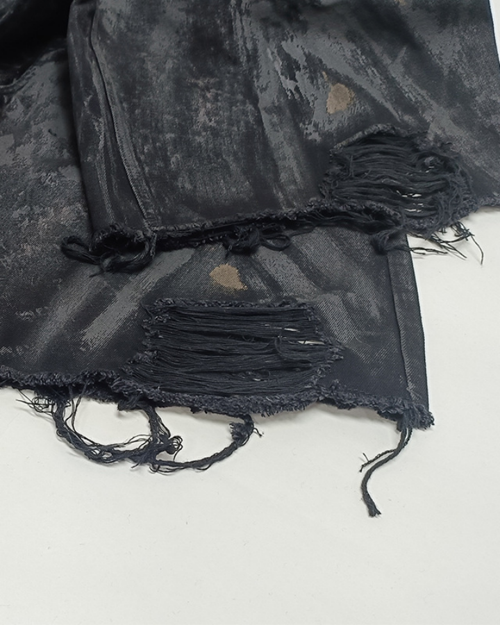 Vintage Distressed Black Denim Shorts