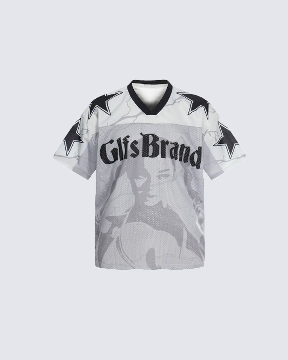 Vintage Mesh Portrait Graphic V-Neck Jersey Tee