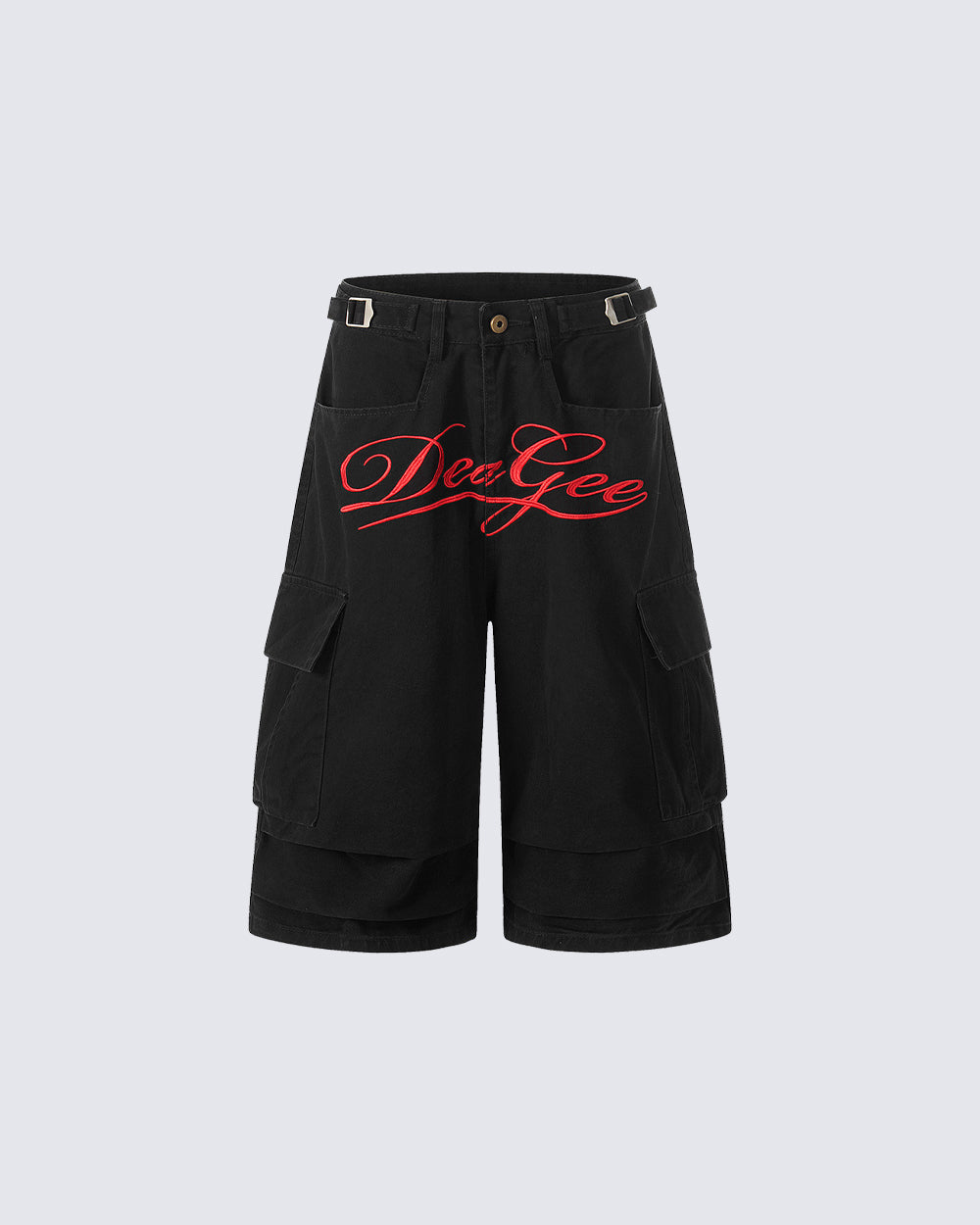 Script Embroidered Utility Cargo Bermuda Shorts