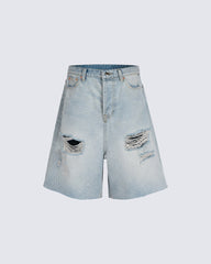 New Light Washed Distressed Denim Shorts