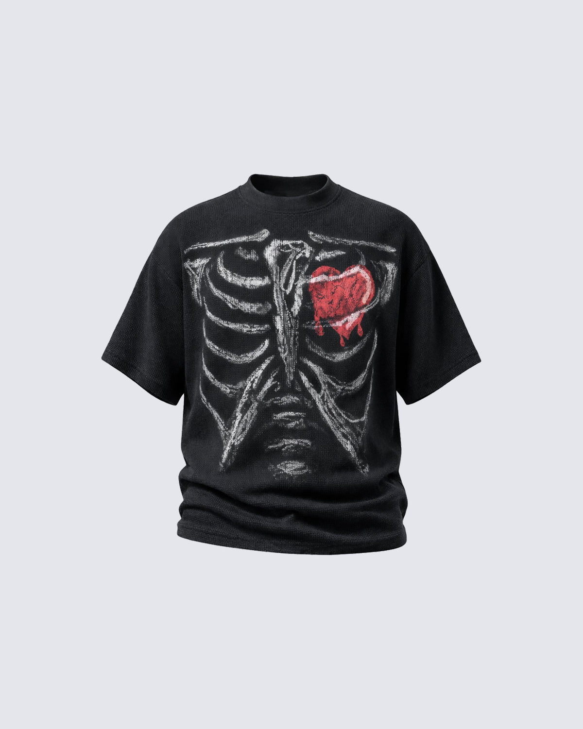 Gothic Skeleton Heart Print Waffle T-Shirt