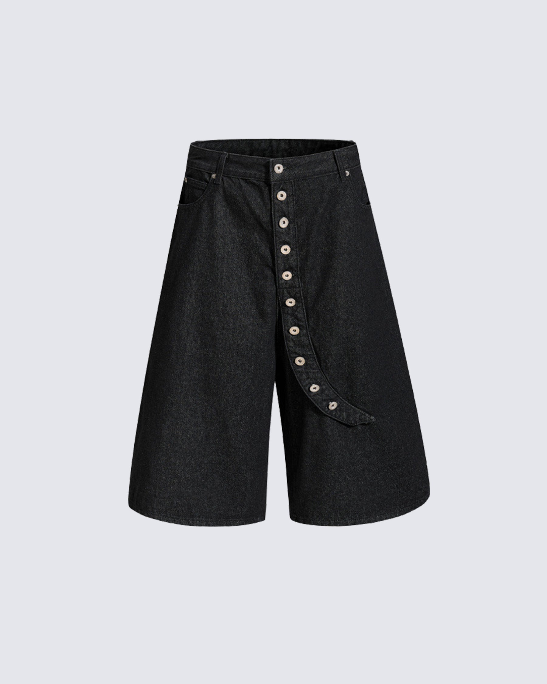 Button Detail Denim Wide  Loose Shorts