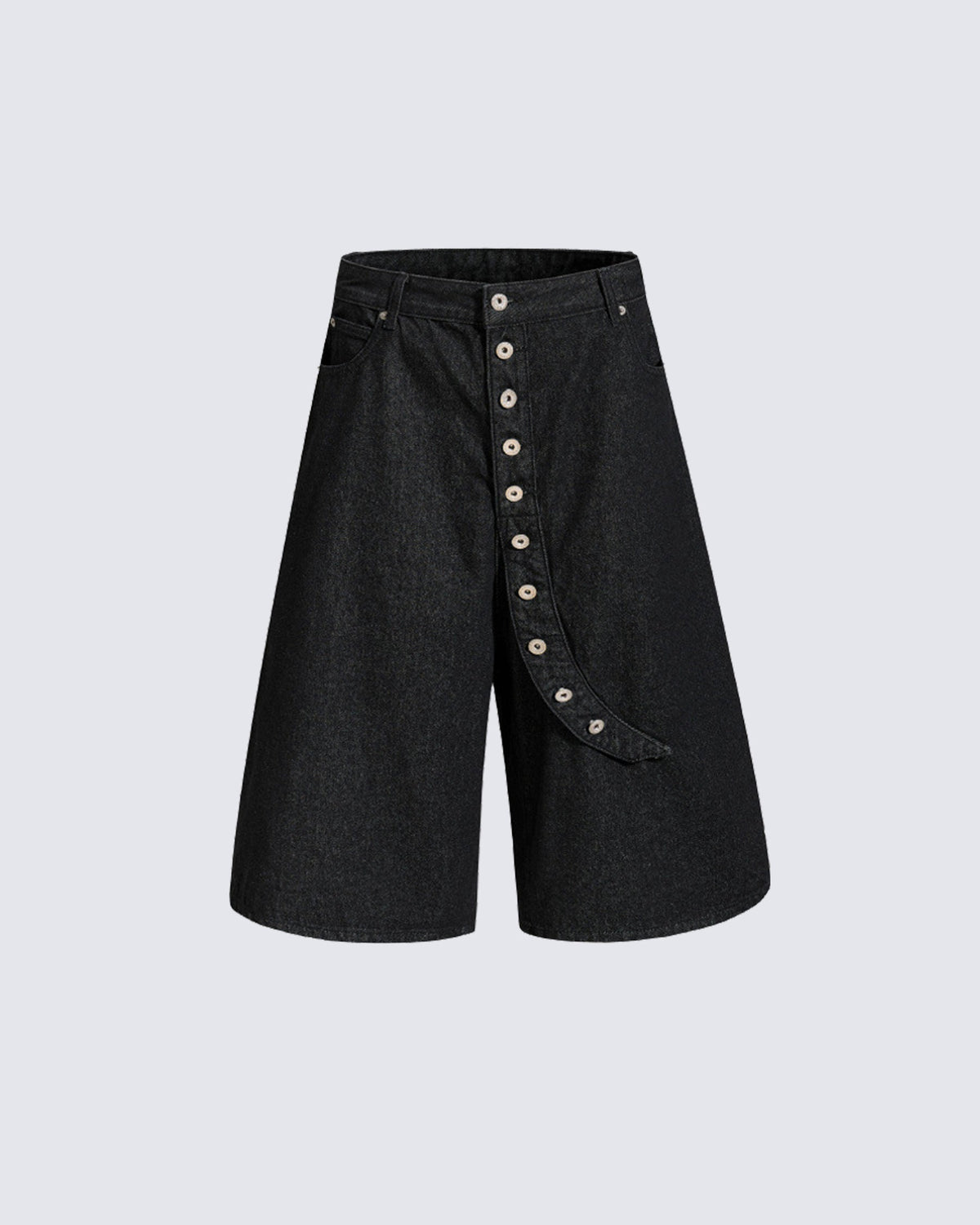 Button Detail Denim Wide  Loose Shorts