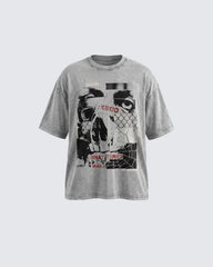 Vintage Washed Skull Graphic Oversized T-Shirt