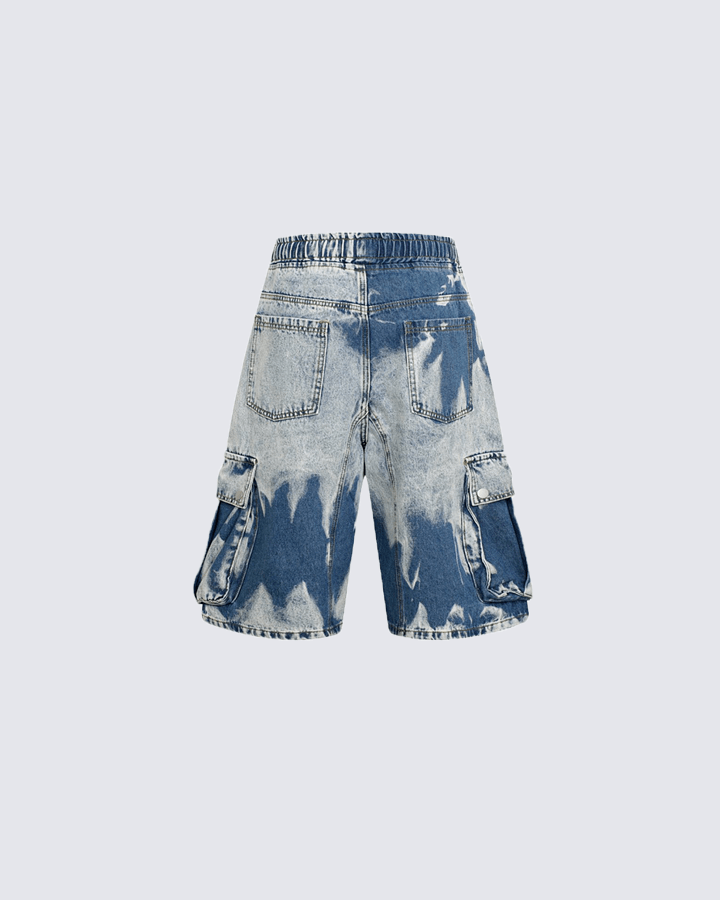 Tie-Dye Washed Denim Cargo Shorts
