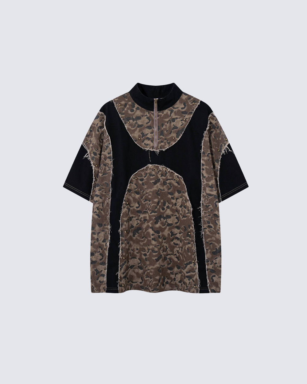 Retro Distressed Camo Zip-up Shirt