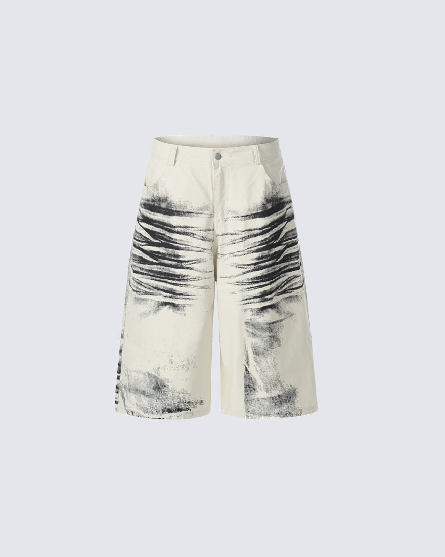 American Washed Ink Print Loose Casual Shorts