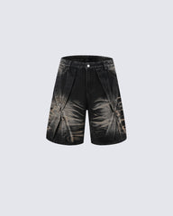 Vintage Washed Panel Stitch Denim Shorts