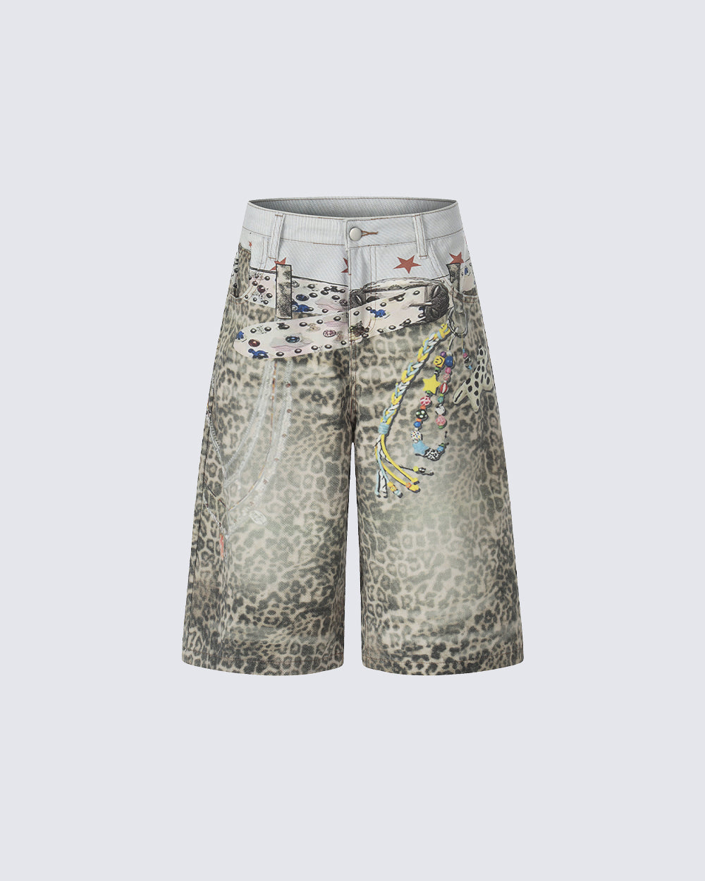 Leopard Print Chain Seven-Length Denim Pants
