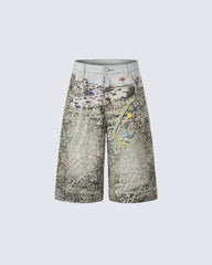 Leopard Print Chain Seven-Length Denim Pants
