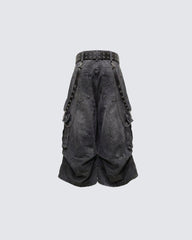 Gothic Chain Strap Denim Capri Pants