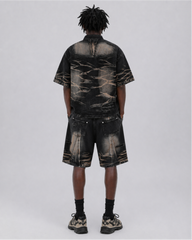 Vintage Washed Panel Stitch Denim Shorts