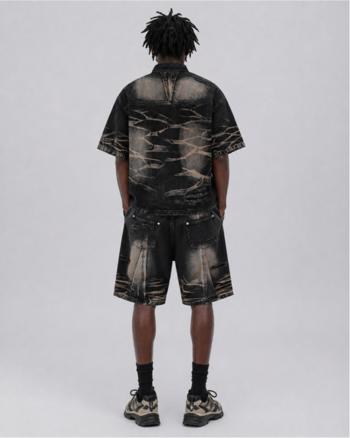 Vintage Washed Shadow Print Short Sleeve Shirt
